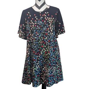 Uncle Frank Black Floral Mini Dress M Flutter Sleeve Keyhole Back Cottagecore